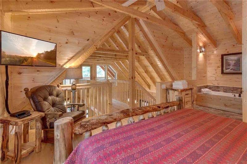 Loft Bedroom in Lovers' Hideaway - a 1 bedroom pet friendly cabin in Gatlinburg TN