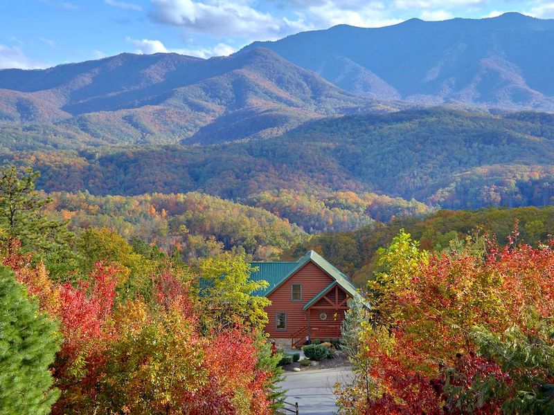 A bird's eye view of Cabin Gatlinburg overlooking the Great Smoky Mountains.
