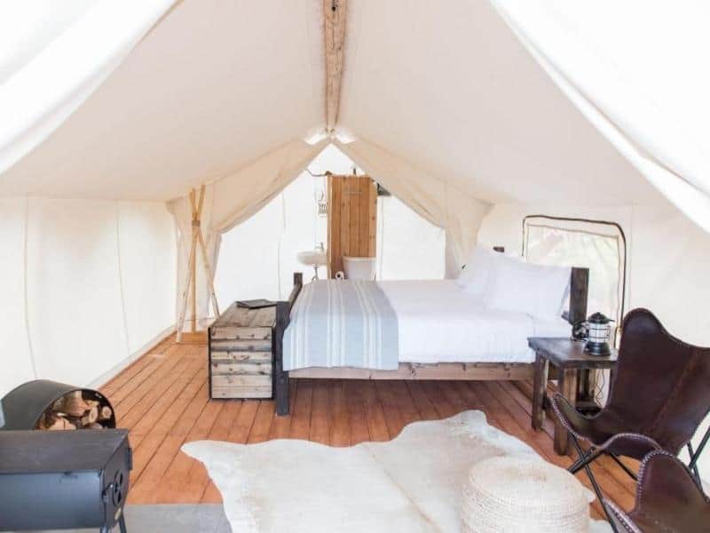 Interior of luxury glamping tent at Under Canvas Zion - lodging near Zion National Park