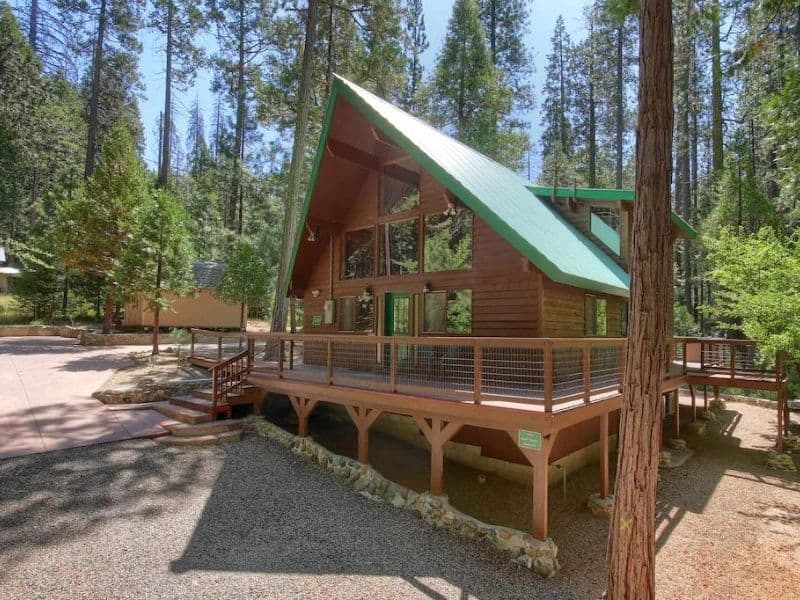 Yosemite Cabins - wood exterior of 3 Springs Hideout in Wawona