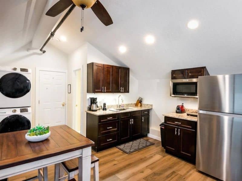 Small kitchen and dining area in Zion vrbo lodging near the park entrance