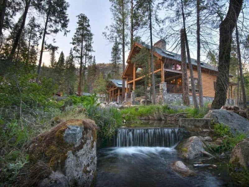 Creek running outside luxury Yosemite cabin rental