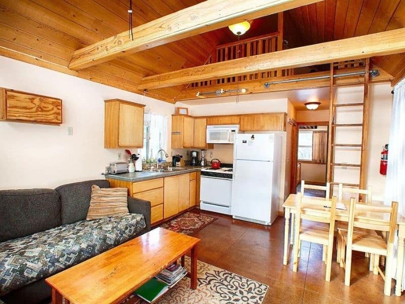 Interior of Yosemite Hilltop Cabin - Kitchen and loft