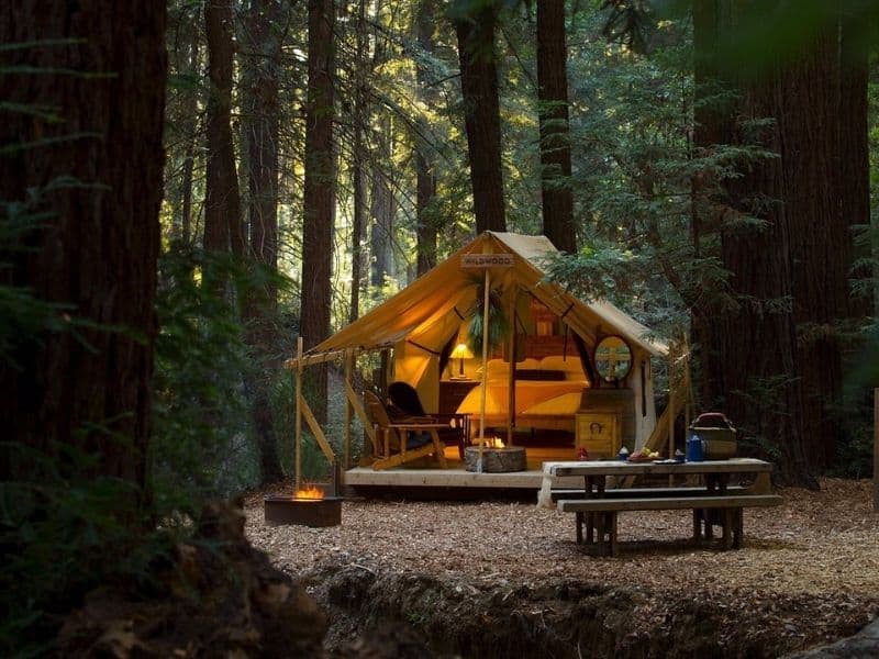 Glamping tent in the redwoods at Ventana Big Sur - a popular Bay Area glamping site