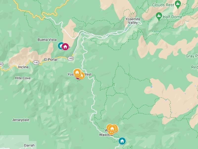 Interactive Yosemite Cabins Map created using Google Maps