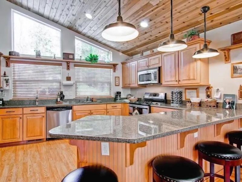 Modern kitchen at Serenity Pines cabin rental near Yosemite
