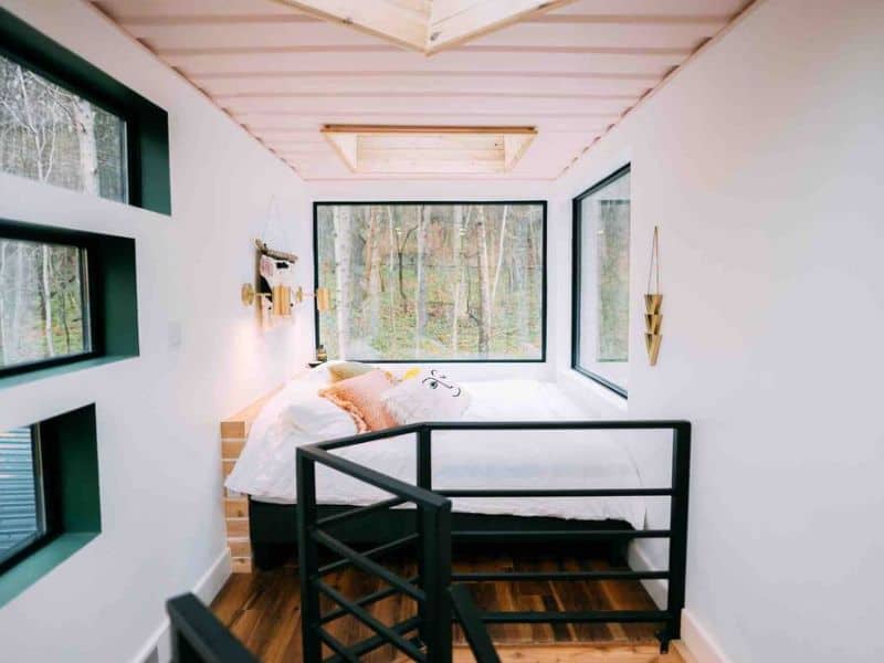 Bedroom in shipping container Airbnb in Hocking Hills, Ohio