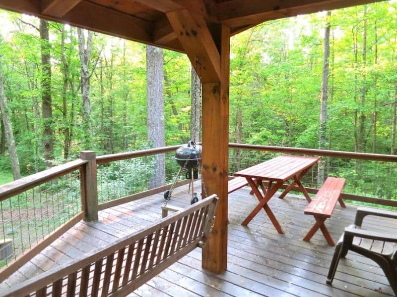 Outdoor cabin deck in Hocking Hills, OH