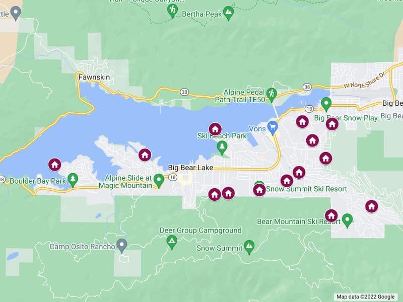 Interactive Big Bear luxury cabins map created using Google Maps