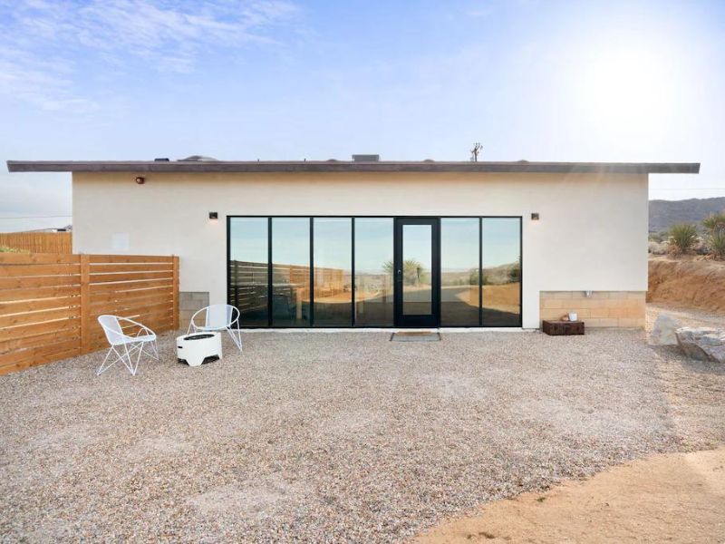 Exterior of sleek European-style Joshua Tree airbnb