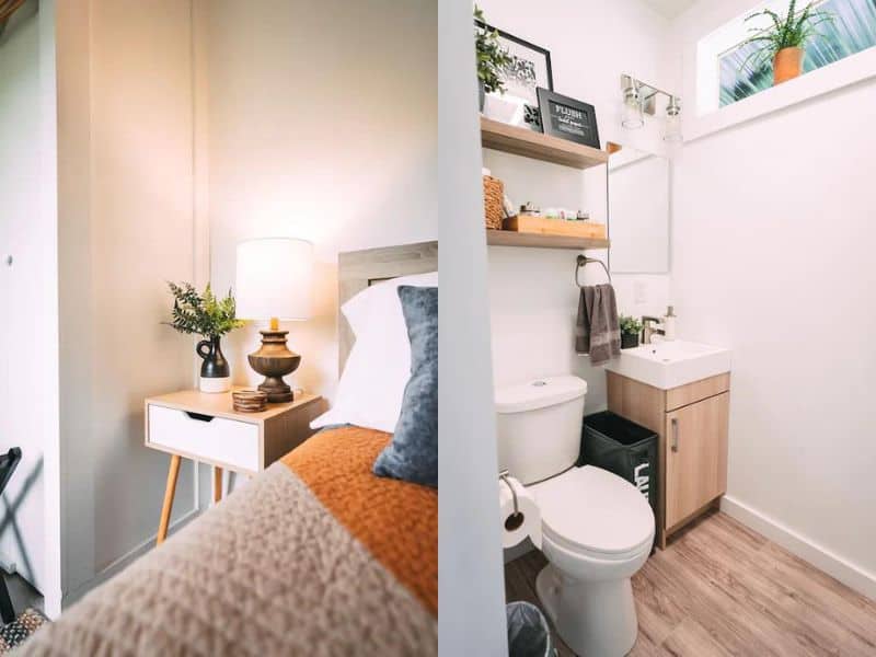 Shipping container rental in Hocking Hills for two with bedroom and bathroom.