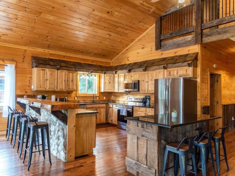 Rustic modern kitchen with wood accents and stainless steel appliances