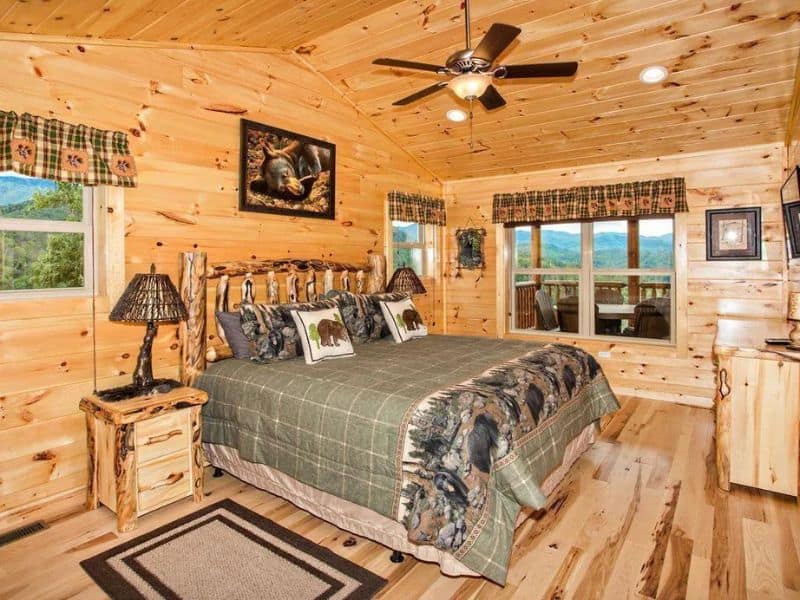 Well appointed rustic bedroom in cabin rental near Gatlinburg