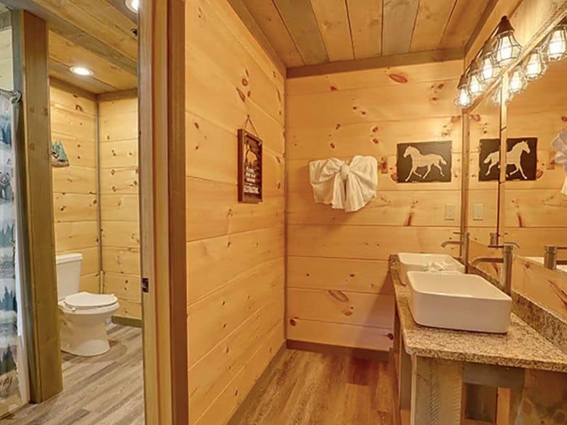 Bathroom in cabin rental in Gatlinburg TN with his and her sinks